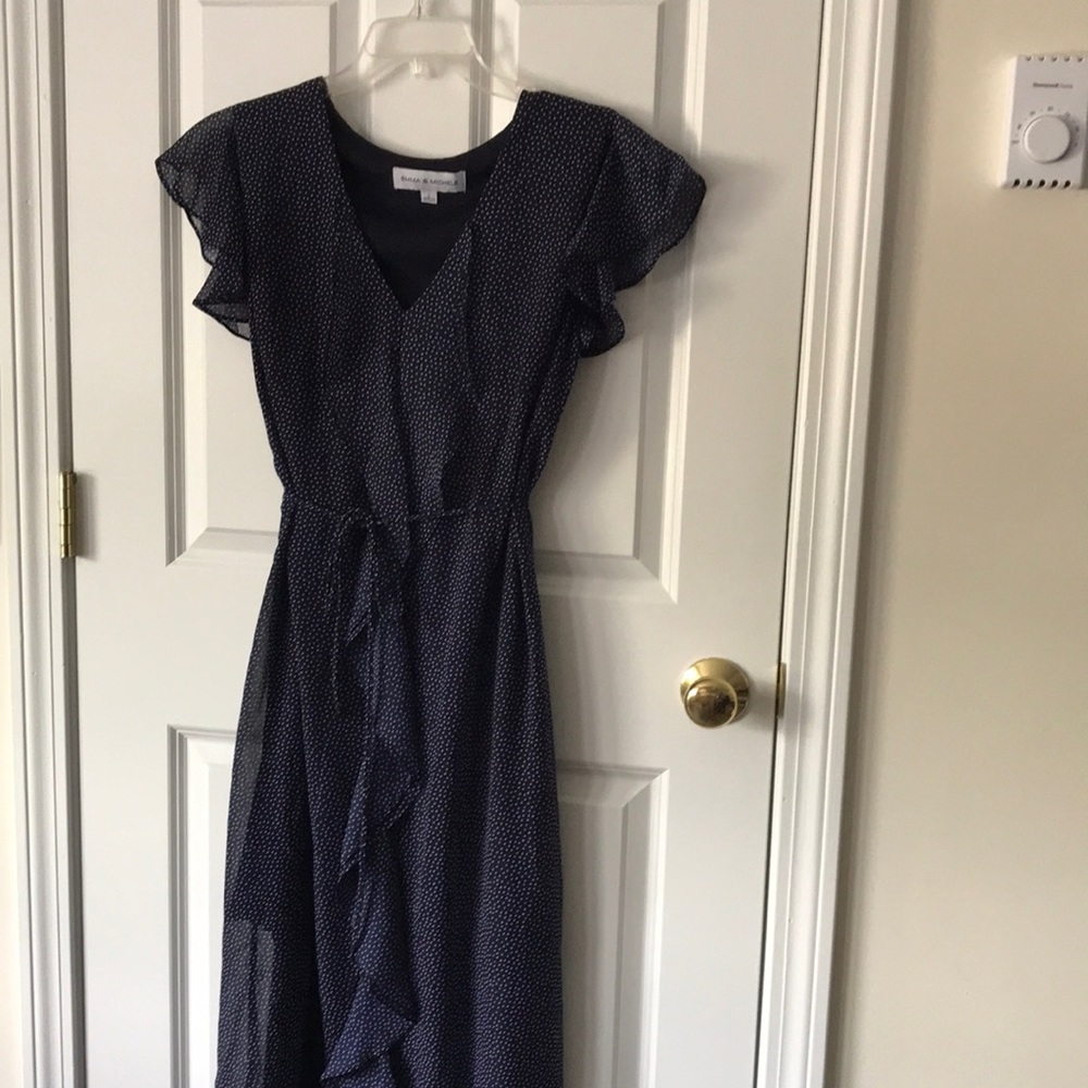 Emma & Michele Navy dotted ruffle dress Size L